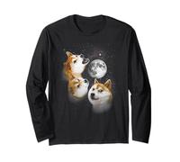 3 Perro Aullando a la Luna Shiba Inu Divertido Lindo Perro Meme Manga Larga