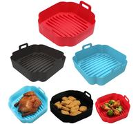 3 Pezzi Bandeja Freidora Aire Reutilizable sin Aceite, Recipientes Silicona Cuadrado Air Fryer, Molde Cesta Utensilios Airfryer en Lugar de Papel, Accesorios Olla Cuadrada para Microondas, Horno