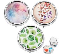 3 pezzi donna scatola rotonda di pillole in metallo, mini cassa di pillole piccolo viaggio piccolo dispenser di pillole per borsa 3 scomparti scatola di pillole con specchio per vitamine medicina