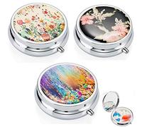 3 pezzi metallo Pill Box rotondo 3 scomparti medicina Pill Box, Pill Box portatile per borsa o borsa Pill Box decorativo medicina vitamina organizzatore regalo unico per tutti i giorni e viaggi