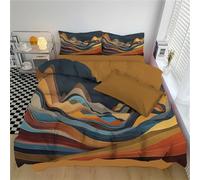 3 Piece Bed Linen Set,Soft Breathable Modern Ondas del Desierto en Tonos Tierra,Abstracto Moderno de Mediados de Siglo Duvet Cover Set with 1 Duvet Cover + 2 Pillowcasesazul Bed Cama 105-200×200CM