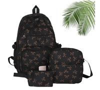 3 Piece Bow Backpack for Girls, Bow Design Backpack Set with Matching Satchel & Mini Purse, Nylon Rucksack Kawaii School Bags Floral Preppy Backpacks for Teen, Primary, Secondary and College (G)