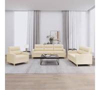 3 Piece Cream Fabric Sofa Set with Cushions, Modern Living Room Furniture for Small Spaces, Comfortable Sectional Couch with Durable Upholstery and Sturdy Frame, Perfect for Family Gatherings