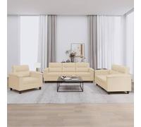 3 Piece Cream Microfiber Sofa Set with Cushions, Modern Living Room Furniture for Small Spaces, Comfortable Sectional Couch with Durable Stain Resistant Fabric, for Family Gatherings and Relaxation