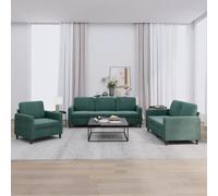 3 Piece Dark Green Velvet Sofa Set with 6 Cushions, Modern Living Room Furniture for Family Gatherings, Comfortable Seating with Foam Padding, Wood and Metal Frame Structure, Easy Assembly Required