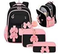 3-Piece Girls Backpack Set - 18" Bow School Bag with Lunch & Pencil Case