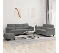 3 Piece Microfiber Sofa Set with Ottoman, Dark Gray Sectional Couch with Pillows for Living Room, Durable Stain Resistant Fabric, Comfortable Seating for Family Gatherings and Entertainment Space