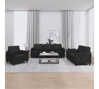3 Piece Sofa Set with Cushions Synthetic Leather Black for Living Room, Modern Sectional Furniture with Comfortable Seating, Durable Material, Easy to Clean, Perfect for Home Decor and Relaxation