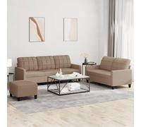 3 Piece Sofa Set with Ottoman and Cushions, Synthetic Leather Cappuccino Color Living Room Furniture, Modern Sectional Couch for Small Spaces, Comfortable Seating with Durable Easy Clean Material
