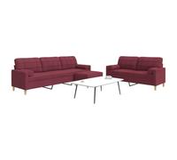3 Piece Sofa Set with Ottoman and Cushions, Wine Red Fabric Living Room Furniture, Soft Polyester Upholstery, Modern Sectional Couch for Small Spaces, Comfortable Seating for Family Gatherings