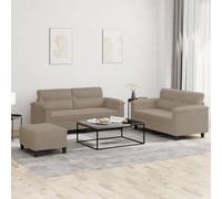 3 Piece Sofa Set with Ottoman and Pillows, Microfiber Taupe Gray Living Room Furniture, Compact Sectional Couch for Small Spaces, Stain Resistant Fabric, Comfortable Seating for Family Gatherings