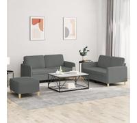 3 Piece Sofa Set with Ottoman Dark Gray Fabric Living Room Furniture, Comfortable Couch with Pillows for Relaxation, Reading and TV Watching, Durable and Stable Structure