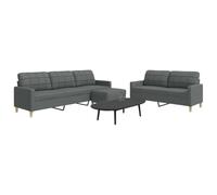 3 Piece Sofa Set with Ottoman Dark Gray Fabric Living Room Furniture for Small Spaces, Comfortable Polyester Couch with Thick Padding and Sturdy Metal Frame, Perfect for Chatting and TV Watching
