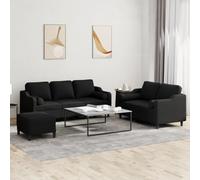 3 Piece Sofa Set with Pillows Black Fabric for Living Room, Modern Sectional Couch with Ottoman, Durable Textilene Upholstery, Comfortable Seating for Family Gatherings and Entertainment Space