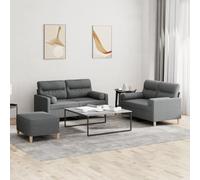 3 Piece Sofa Set with Pillows Dark Gray Fabric for Living Room, Durable Upholstery Sectional Couch with Ottoman, Comfortable Seating for Family Gatherings and TV Watching