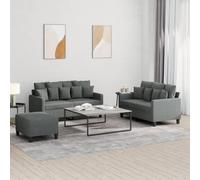 3 Piece Sofa Set with Pillows Dark Gray Fabric Living Room Furniture, Durable Upholstery Sectional Couch with Ottoman for Small Spaces, Comfortable Seating for Family Gatherings and TV Watching