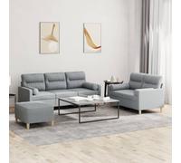 3 Piece Sofa Set with Pillows Light Gray Fabric Living Room Furniture, Durable Couch with Ottoman for Small Spaces, Comfortable Sectional Sofa for Relaxing and Entertainment
