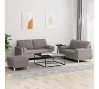 3 Piece Sofa Set with Pillows Taupe Gray Fabric for Living Room, Durable Textilene Sectional Couch with Ottoman, Comfortable Lounge Furniture for Small Spaces