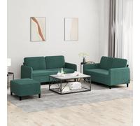 3 Piece Velvet Sofa Set Dark Green, Modern Living Room Furniture with Ottoman, Comfortable Sectional Couch for Small Spaces, Soft Fabric Upholstery, Sturdy Wood Metal Frame