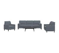 3 Piece Velvet Sofa Set Dark Grey with Cushions, Modern Living Room Furniture for Small Space, Comfortable Sectional Couch with Thick Padding, Metal Frame Structure for Stability and Durability