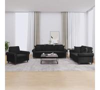 3 Piece Velvet Sofa Set with Cushions Black Elegant Living Room Furniture for Home Decor Comfortable Seating Modern Velvet Fabric