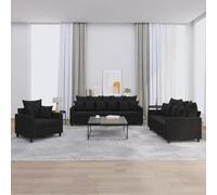 3 Piece Velvet Sofa Set with Cushions Black - Modern Living Room Furniture for Small Spaces, Soft Velvet Fabric, Sturdy Wood Frame, Comfortable Seating for Family Gatherings and Entertainment Areas