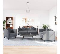 3 Piece Velvet Sofa Set with Round Cushions, Dark Gray Modern Living Room Furniture, Soft Fabric Upholstery Sectional Couch for Home Decor, Comfortable Seating for Family Gatherings and Relaxation