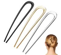 3 Pieces French Hair Pin Metal 14cm Gold Silver Black Large U Shape Hairpin for French Bun Suitable for Women with All Types of Curly Straight or Thick Hair