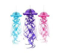 3 Pieces Mermaid Birthday Party Decorations Paper Honeycomb Paper Jellyfish Lantern Tissue Honeycomb Ball Hanging Decoration