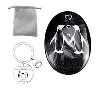 3 Pieza Pingüino Grabado Set, Mini Positividad Penguin Pebble de San Valentín, You Are My Penguin Llavero con Bolsa de Terciopelo Gris, Regalos para Novio, Novia, Esposa, Marido, Ella o él