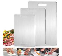 3 Pieza Tabla de Cortar Acero Inoxidable, de Doble cara Tabla para Cortar Cocina, para Carne, Pan, Verduras y Frutas, Resistente ai Calor y Duradera (20 x 30 cm, 23 x 34 cm, 28 x 39 cm)
