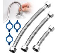 3 Piezas 10cm, 20cm, 30cm Latiguillo Cisterna WC 1/2 Latiguillos de Fontanería Manguera Ducha Manguera Flexible Acero Inoxidable con 3 Accesorios de Montaje de Plástico para Grifo, Baño, Inodoro