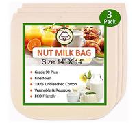 3 piezas 14"x14" bolsas de leche de nueces bolsas de queso paño de queso colador de alimentos paño de algodón muselina para yogur, jugo, sopa, hierbas, avena, leche de soja, vino suministros