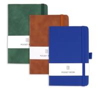 3 Piezas A6 Cuaderno Pequeño 9,5 x 14,5 cm, Mini Cuadernos de Bolsillo de Piel Sintética con Banda Elástica, 80 g/m² Libreta Pequeña de Bolsillo para Oficina, Escuela, Trabajo (Marrón, Verde, Azul)