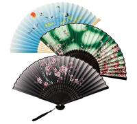 3 Piezas Abanico Plegables de Bambú Chino Portátil Abanicos de Mano con Borlas Abanicos Boda Verano para Decoración de Pared Regalos Fiesta Baile Arte Azul Verde Negro Grullas Mariposas Flores