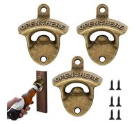 3 Piezas Abridor Cerveza de Pared Vintage de Zinc Aleación, Abrebotellas Retro con Tornillos, Diseño Open Here para Cocina, Bar, Restaurante, Cafetería, Jardín y Espacios Exteriores