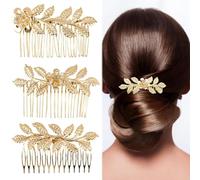 3 Piezas Accesorio para el Pelo,Oro Accesorios para el Cabello Hoja Peine,Hermoso y Encantador, Adecuado para el diseño de Peinados, Adecuado para Damas.