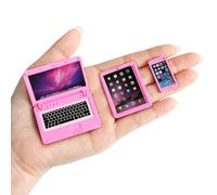 3 Piezas Accesorios para Casa de Muñecas - Portátil Miniatura, Telefono Miniatura, Mini Tableta de Juguete, 1:12 Accesorios Miniaturas para Simulation de Scène Jeu de Rôle DIY