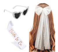 3 Piezas Accesorios para Despedidas de Soltera Mujeres,Despedida Velo Novia,Gafa Corazón y Novia Satin Sash,Kit Bride to Be Addio Al Nubilato,Despedida Soltera Accessorios,para Bodas,Compromisos