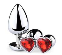 3 Piezas Anal Butt Plug de Metálico, Tienen diferentes tamaños, forma de Crystal Diamond ante en forma de corazón,Juguetes Eróticos para Adultos ,Regalos Para Hombres Y Mujeres (Rojo)