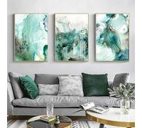 3 Piezas Arte de Pared Líquido de Mármol Verde Menta Abstracto Cuadros de Lienzo Carteles de Galería Impresiones Interior de la Sala de Estar Hogar Oficina Decoración - 50*70Cm - 3Piezas (Sin Marco)