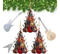 3 Piezas Balanceándose Alrededor Los Adornos del Árbol Navidad | Guitarra Plana 2D Adorno para Árbol Navidad | Colgante Acrílico Adornos Navideños Musicales | Adorno Árbol Navidad Rockin' Around