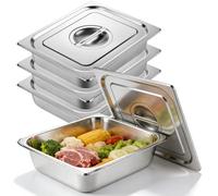 3 Piezas Bandejas de Acero Inoxidable, Molde Rectangular con Tapa, Bandeja Horno Universal, 32,5x26,5x6,5cm, Contenedor Gastronorm de Acero Inoxidable, para Marinar Carne, Schnitzel