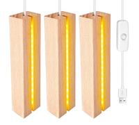 3 Piezas Base de Exhibición de Luces LED, Base de Madera con Luz Led, Soporte de Base Iluminada Rectangular con USB para Pantalla De Escritorio Bola De Cristal Vidrio Acrílica Resina, 20 cm de Largo