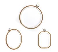 3 Piezas Bastidor para Bordar, MUNTE Bastidor de Bordar Imitación de Veta de Madera, Aros de Bordado con Lazo para Colgar, para Punto de Cruz, Costura y Manualidades (Redonda, Ovalada, Octogonal)
