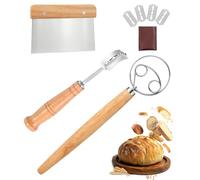 3 Piezas Batidor Danés - Cuchillo de Panadero - Rasqueta de Cocina, en Acero Inoxidable con Mango de Roble, con 5 Hojas y Bolsa, Ideal para Baguettes, Masa, Pan Casero y Repostería