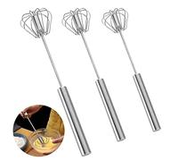 3 Piezas Batidor Semiautomático, Batidor de Cocina de Acero Inoxidable Batidor de Mano Batidor Giratorio Juego de Batidor Más Mano de Obra y Ahorro de Tiempo para Cocinar, Revolver, Plateado