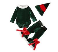 3 Piezas bebé niña Outfits de Navidad, Traje Papa Noel, Disfraces Mi Primera Navidad, Trajes Navideñas, Cosplay con Tops de Terciopelo Infantil + Pantalones de Campana + Gorro de Navidads