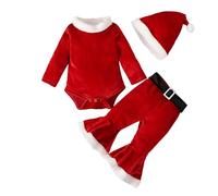 3 Piezas bebé niña Outfits de Navidad, Traje Papa Noel, Disfraces Mi Primera Navidad, Trajes Navideñas, Cosplay con Tops de Terciopelo Infantil + Pantalones de Campana + Gorro de Navidads