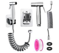 3 Piezas Bidet para WC 1.5M Inox Alta Presión 1/2 Ducha Higienica | 3 piezas, Inox,1.5M Alta presión,1/2 interfaz Manguera espiral, Soporte sin taladros, 360° giratorio, listo para usar